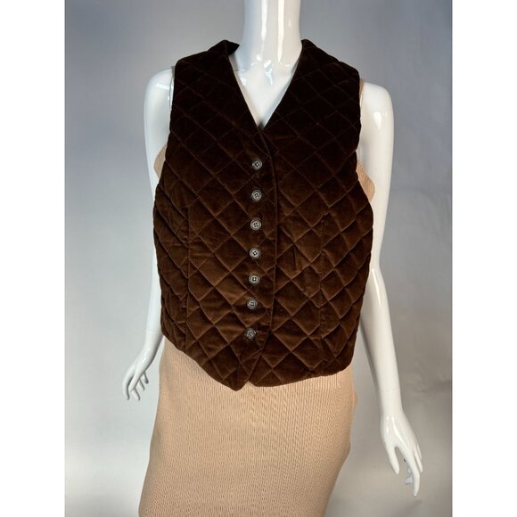 Vintage Brown Quilted Velvet Button-Up Vest Womens - Picture 1 of 16
